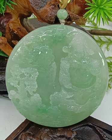 翡翠 高氷種 山水牌 精工神仏彫刻 長方形 明緑白透明石 水頭良好 手彫 贈答用 巨大 423 5ct コレクション 三彩(緑色 ラベンダー 白) 翡翠 彫刻